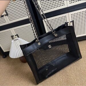 VIP GWP Black Net & Leather Chain Shoulder Tote